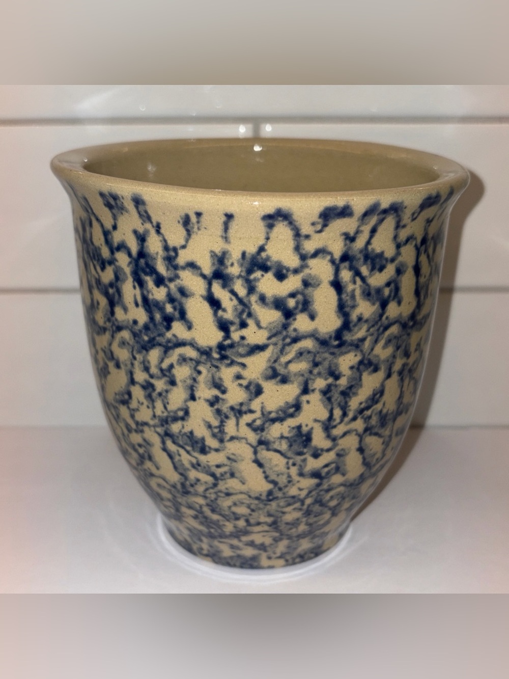 Robinson Ransbottom Roseville Pottery USA 1 Qt 6" Kitchen Crock Blue Spongeware